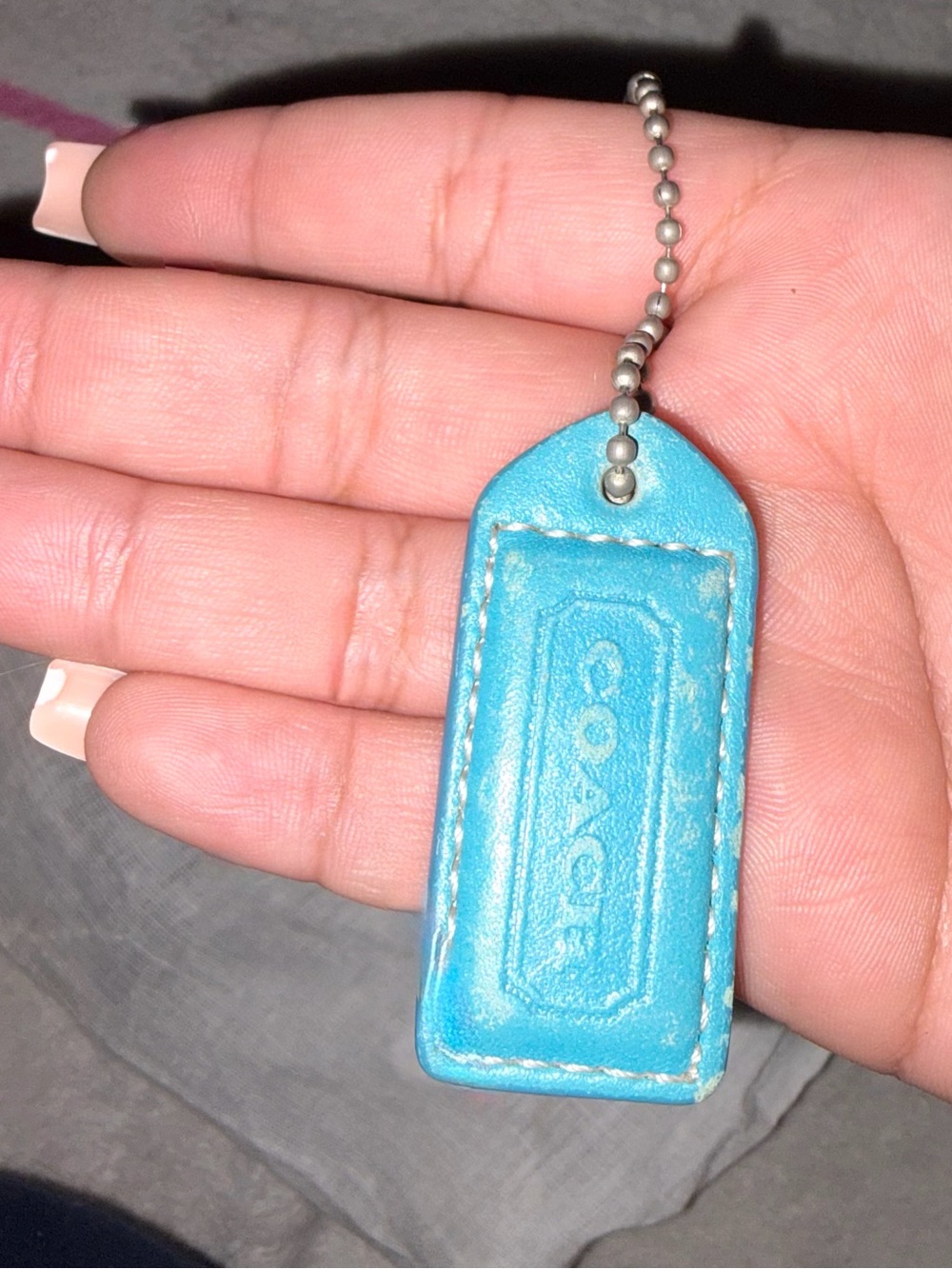 Coach Teal Leather Logo Tag with Metal Ball Chain